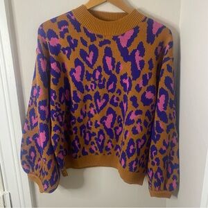 Farm Rio Leopard print balloon sleeve sweater size small
